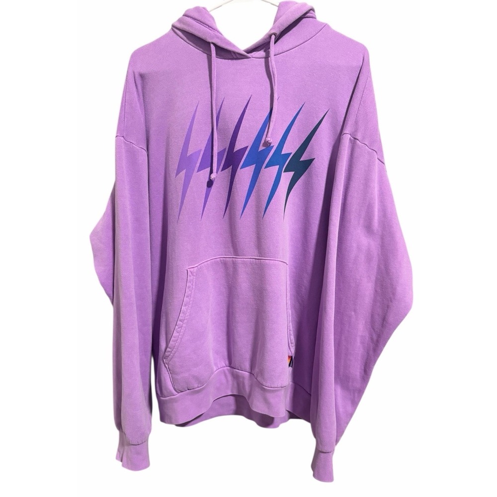 Aviator Nation Bolt Gradient Relaxed‎ Pullover Hoodie Neon Purple  Size Large